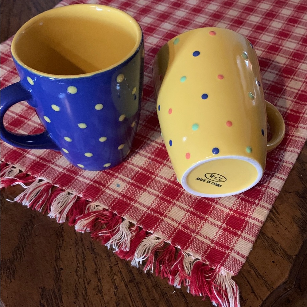 MCL Polka Dot Ceramic Mug Set - Blue and Yellow